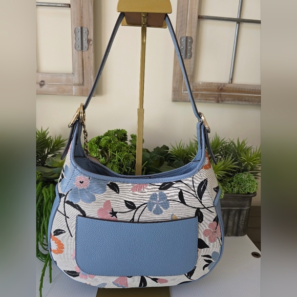 Kate Spade Penny Floral Jacquard Small Hobo + Rose Leather Circle Mirror Charm - Picture 10 of 16